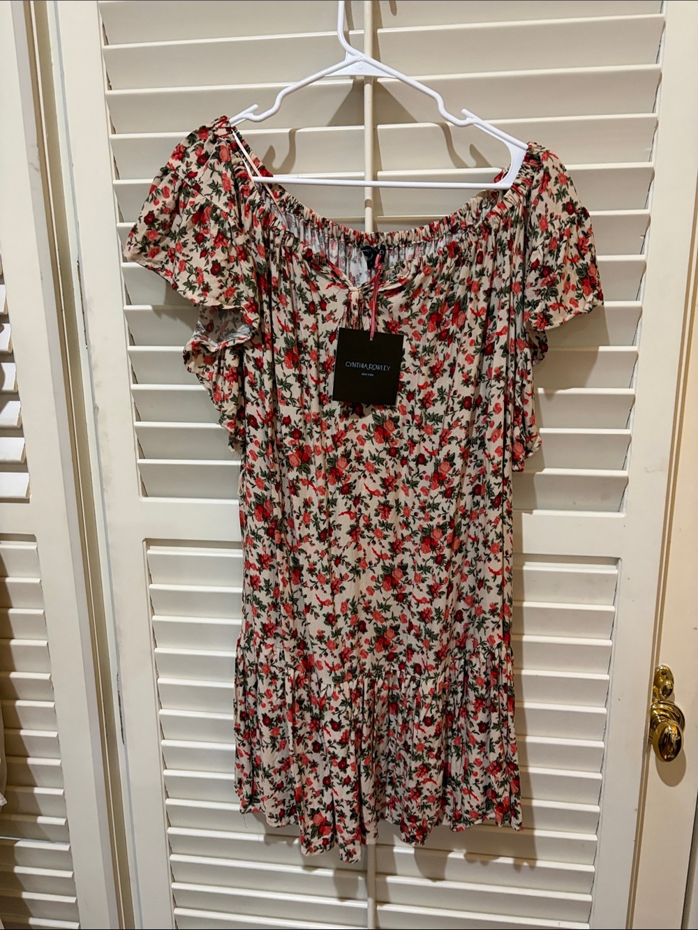 Cynthia Rowley Cream Floral Dress with Red & Green Print. Medium . NWT